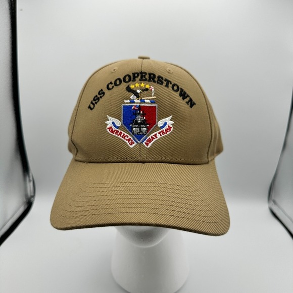 USS Cooperstown Cap Hat Strapback Baseball The Corps One Size Logo Tan - Picture 4 of 8